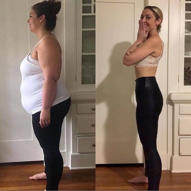 Woman before and after taking absorbent